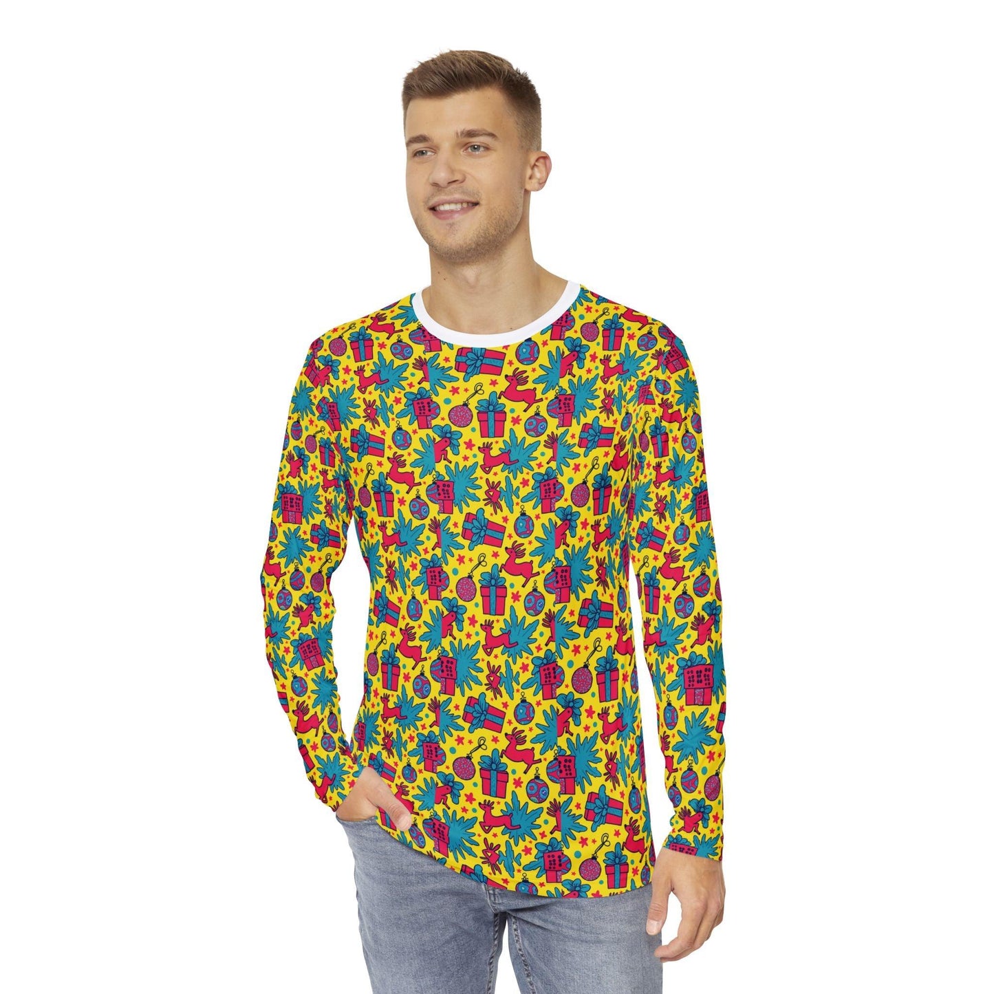 Men's Sweater - Ugly Christmas Sweater Yellow With Gifts - Even Keel LLC