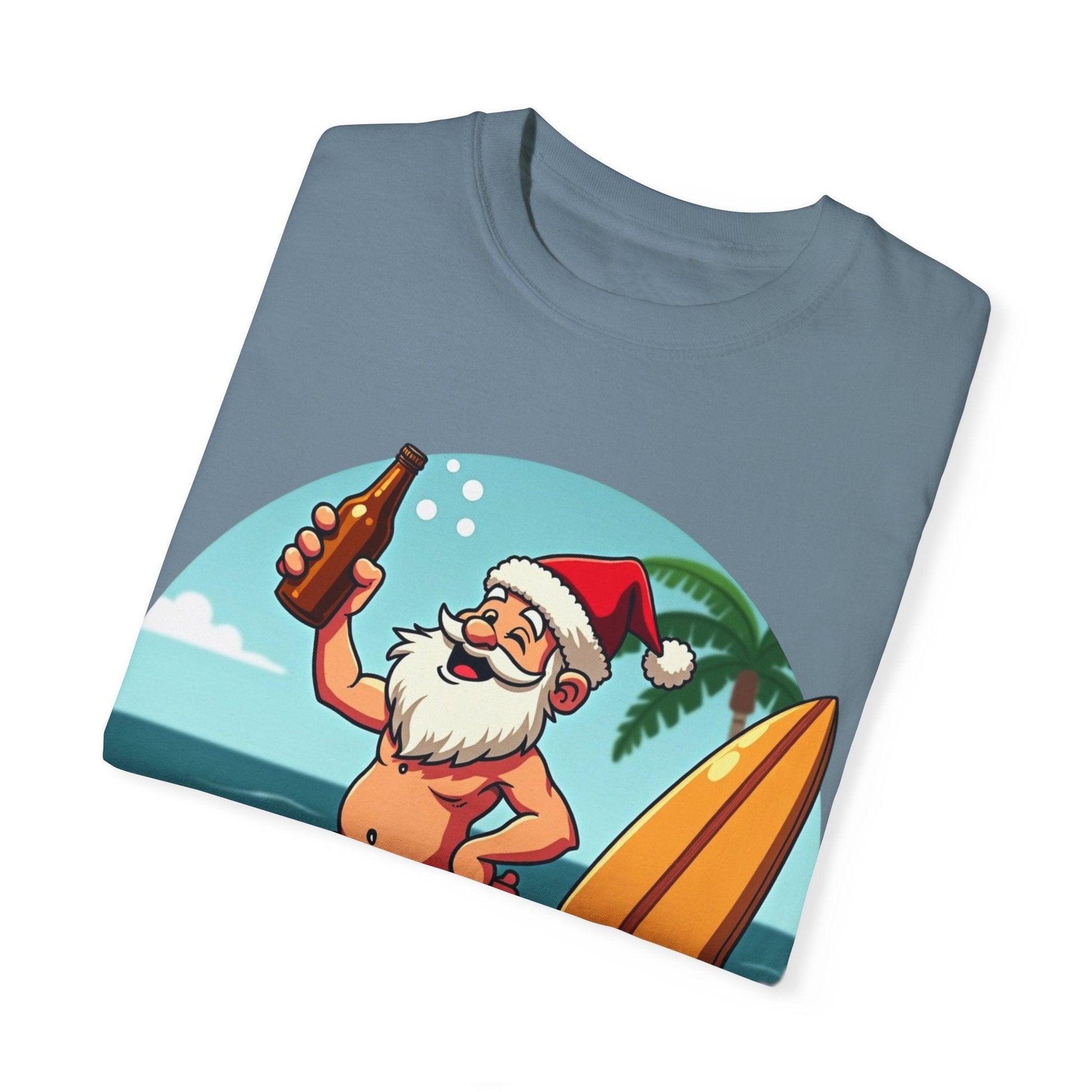 Santa Drinking Beer Surf Tropical Unisex T-Shirt for Fun - Even Keel LLC