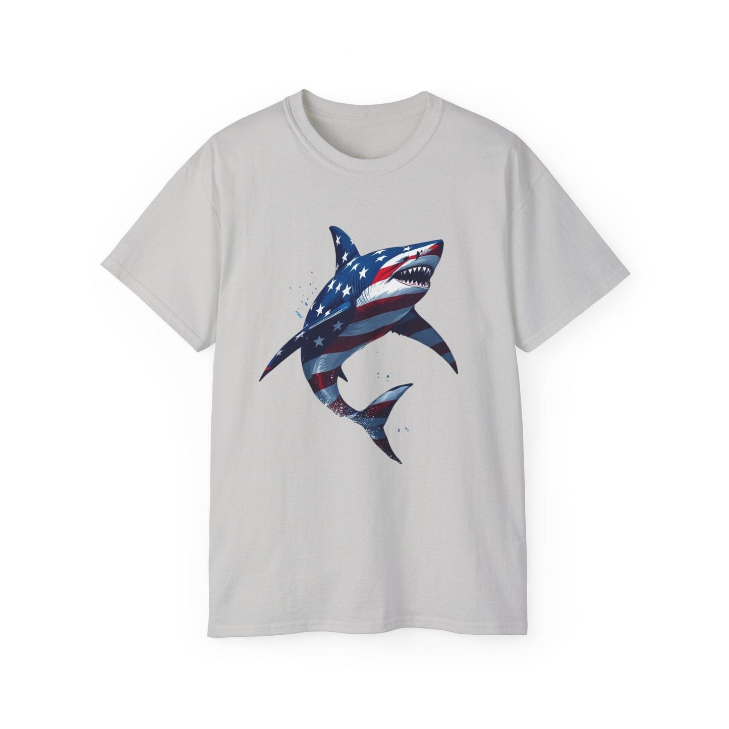 Patriotic Shark Unisex Ultra Cotton Tee | American Flag Design - Even Keel LLC