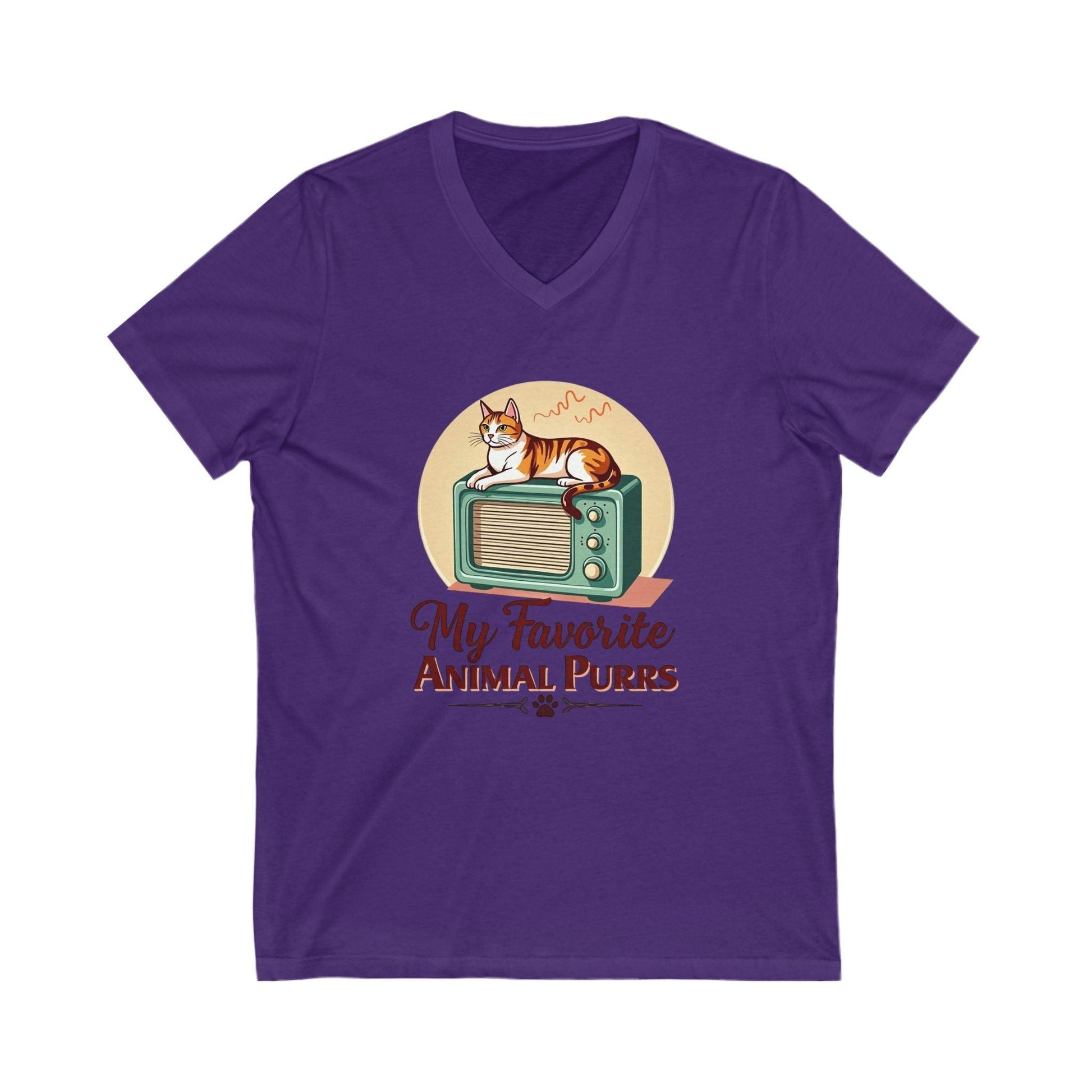 Cat Lover V-Neck Tee - My Favorite Animal Purrs Shirt - Even Keel LLC