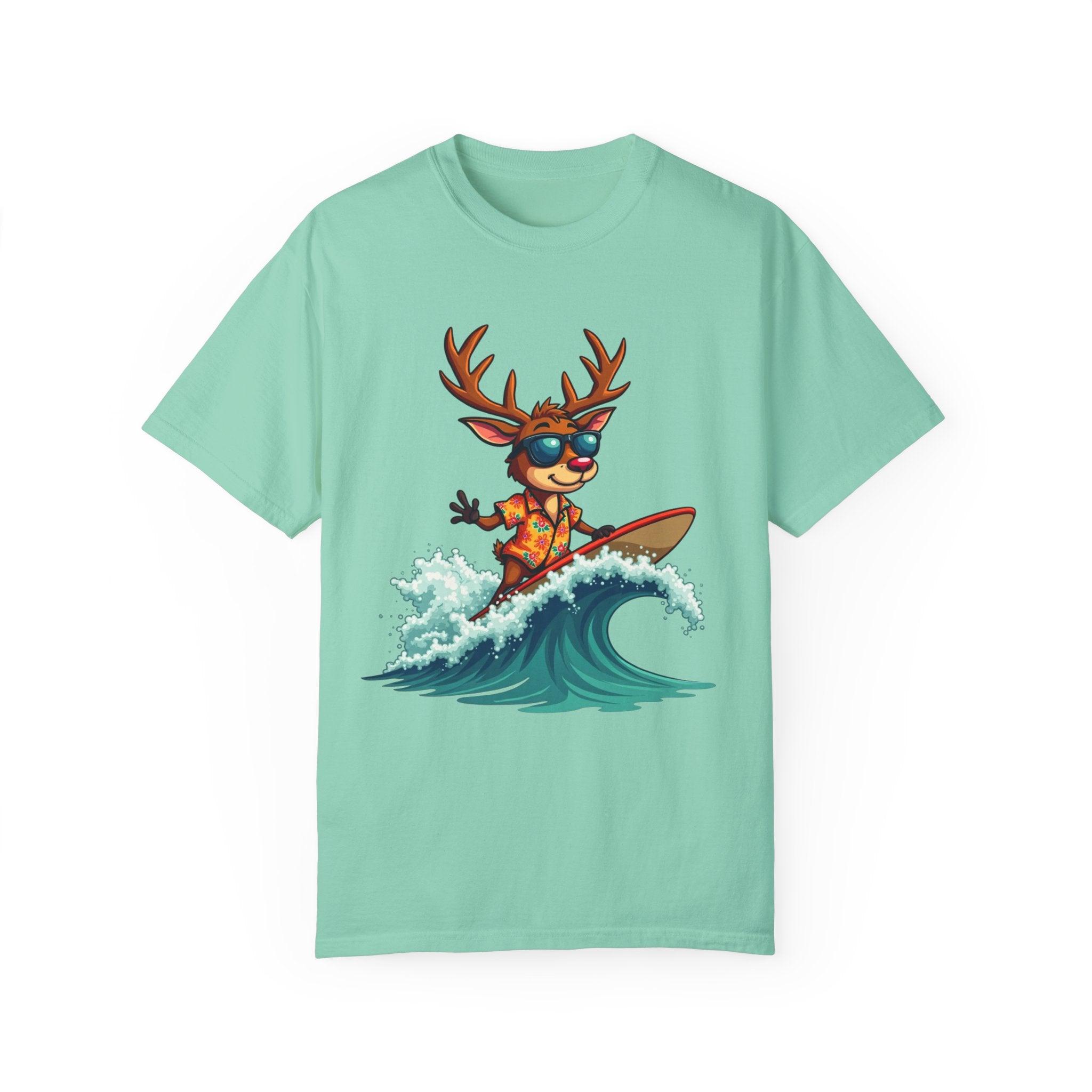 Surfing Reindeer T-Shirt for Fun Holiday Casual Wear - Even Keel LLC