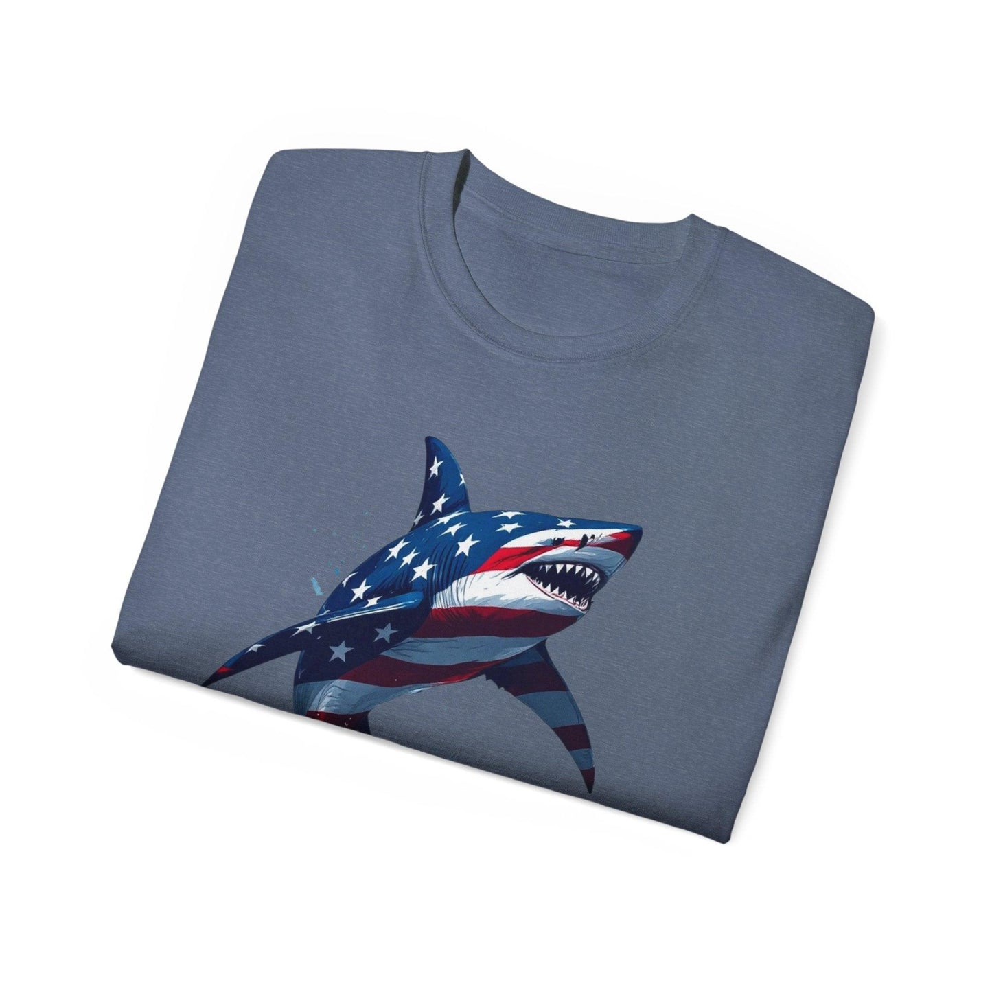 Patriotic Shark Unisex Ultra Cotton Tee | American Flag Design - Even Keel LLC