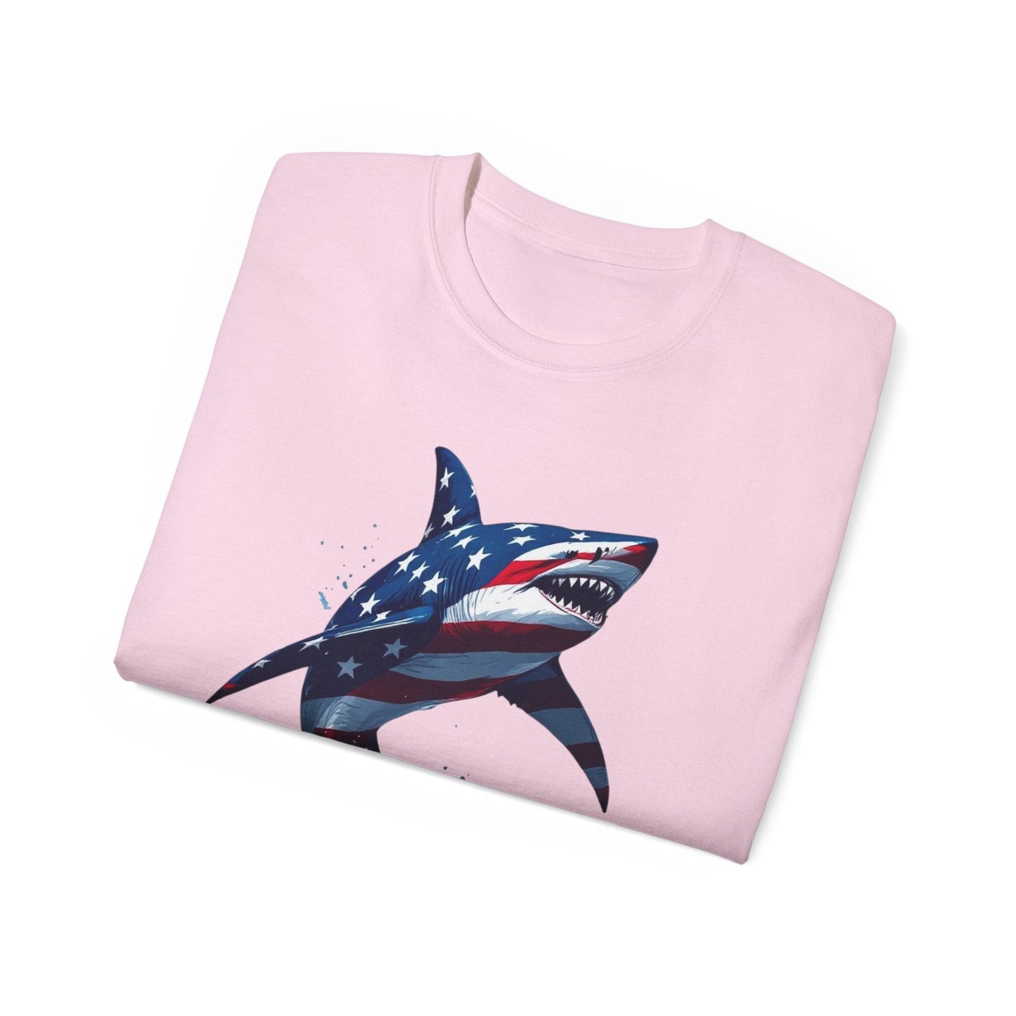 Patriotic Shark Unisex Ultra Cotton Tee | American Flag Design - Even Keel LLC