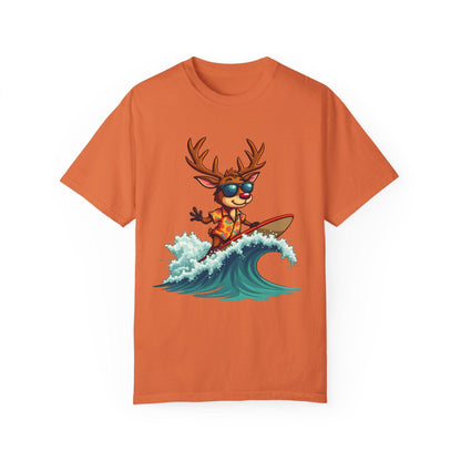 Surfing Reindeer T-Shirt for Fun Holiday Casual Wear - Even Keel LLC