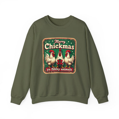 Christmas Crewneck Sweatshirt - Merry CHICKmas Ya Filthy Animals - Even Keel LLC