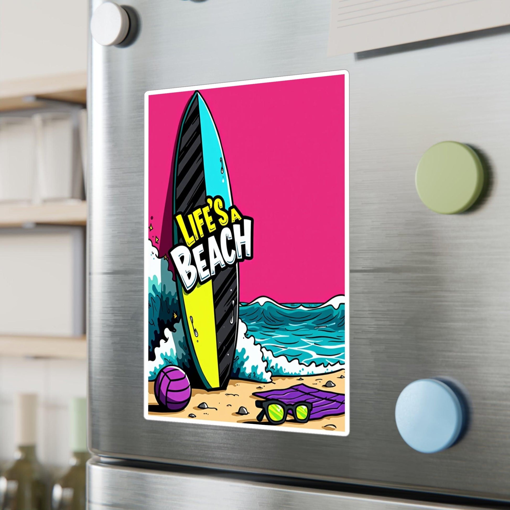 Retro Beach Kiss-Cut Decal for Laptops and Water Bottles - Even Keel LLC