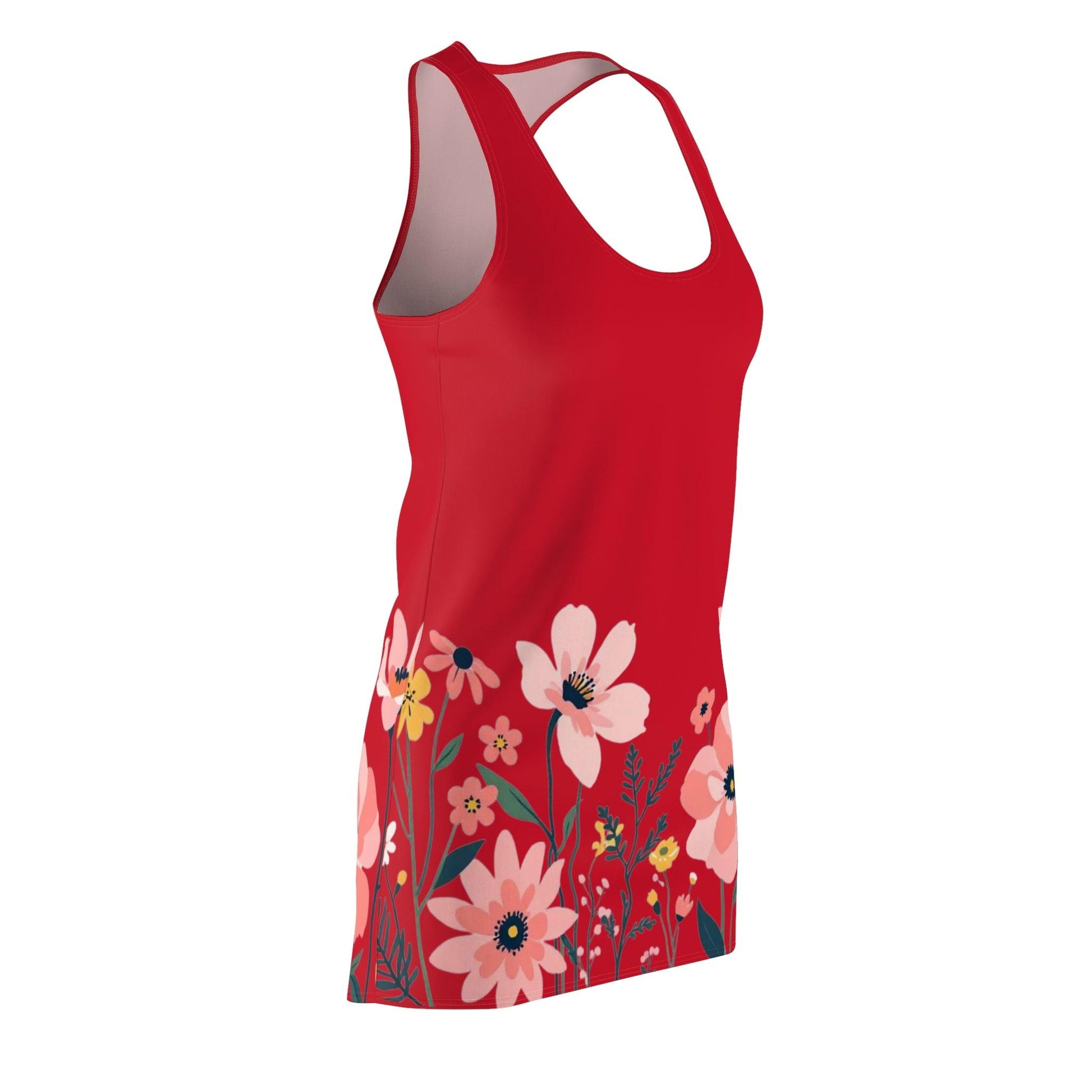 Dark Red Floral Print Racerback Dress for Women Perfect for Spring - Even Keel LLC