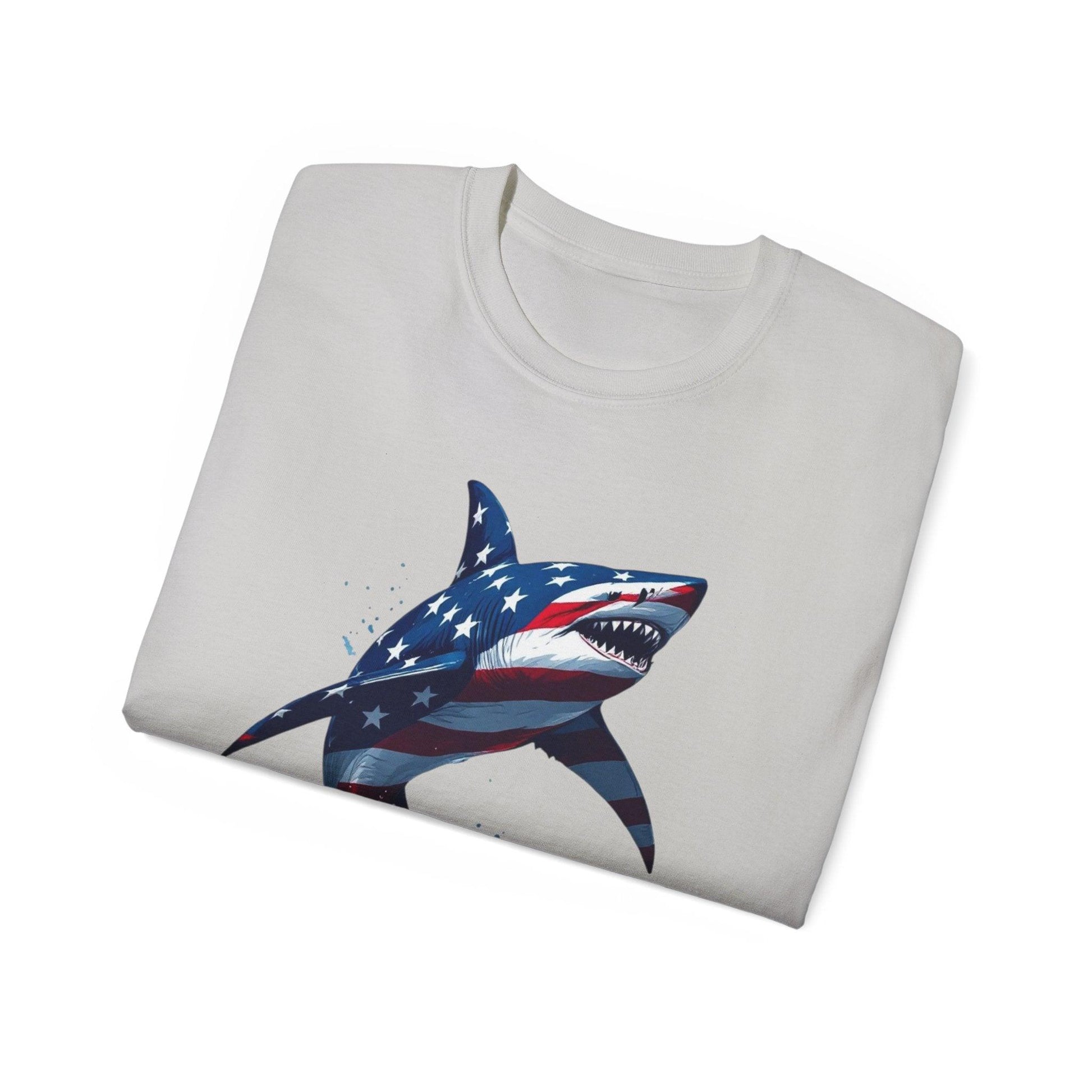 Patriotic Shark Unisex Ultra Cotton Tee | American Flag Design - Even Keel LLC