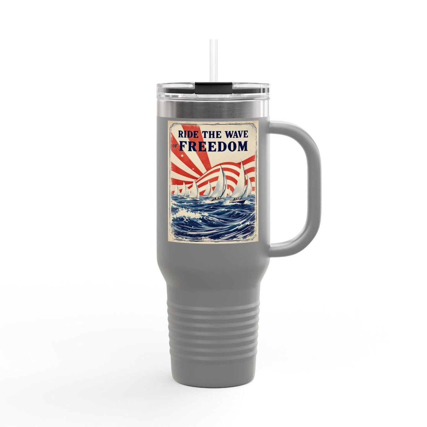 40oz Travel Mug - Ride The Wave Of Freedom Design - Even Keel LLC