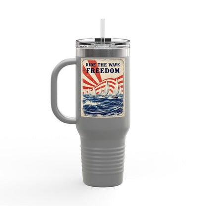 40oz Travel Mug - Ride The Wave Of Freedom Design - Even Keel LLC