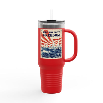 40oz Travel Mug - Ride The Wave Of Freedom Design - Even Keel LLC